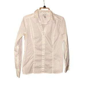 White House Black Market Womens White Button Down Shirt Blouse Stretch Size 10
